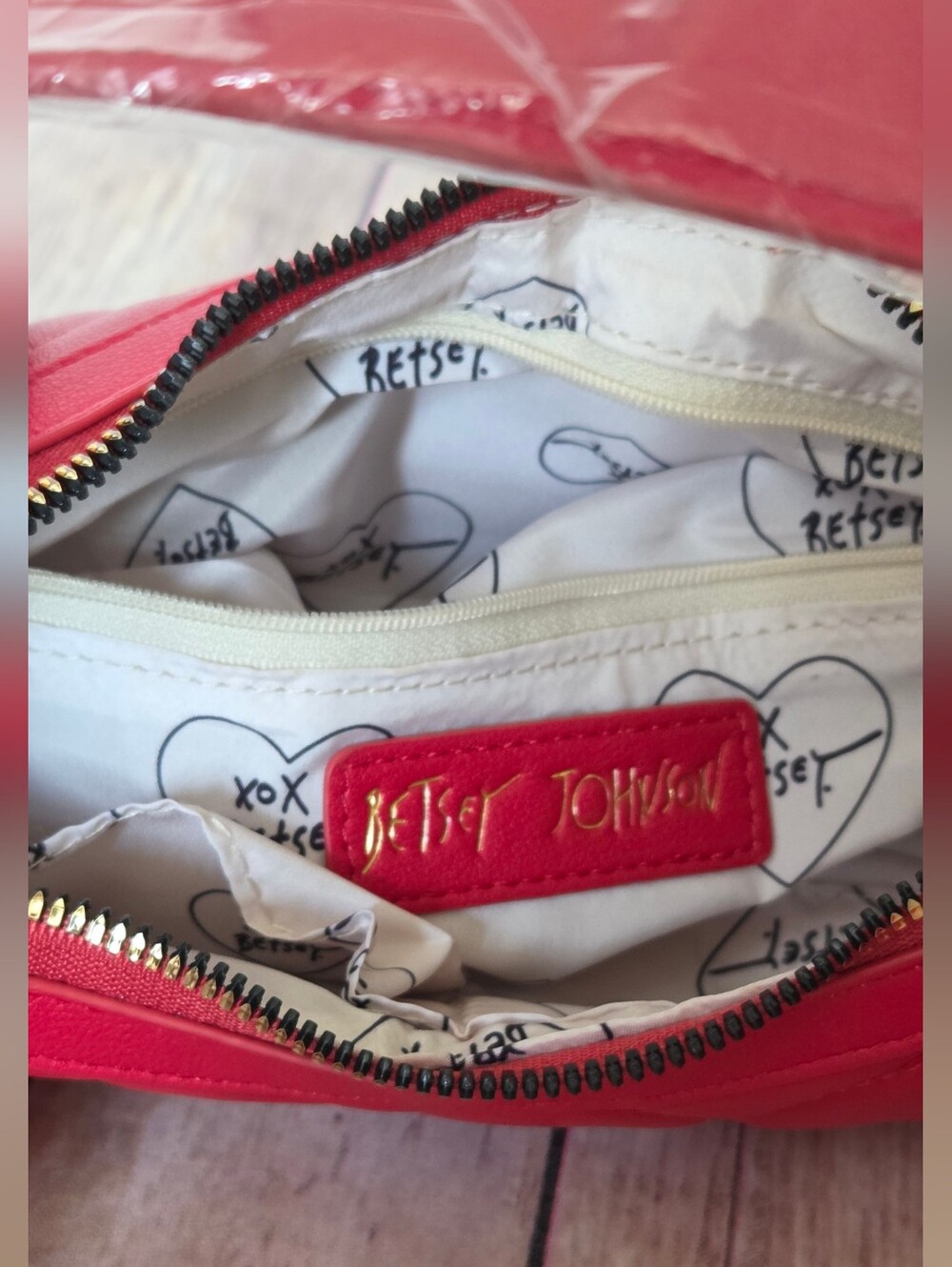 Betsey Johnson Red Quilted Heart Pom-Pom Shoulder Bag - Picture 8 of 16